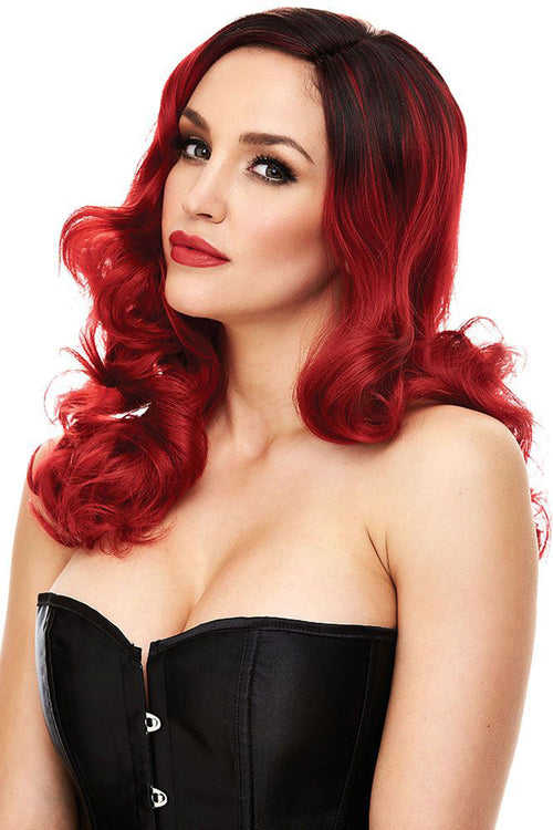 Candice Curled Wig in Dark Red