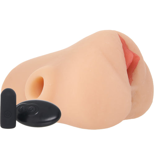 PDX Double Pounder Vibrating Squeeze Stroker in Light