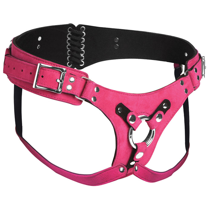 Strap U Bodice Deluxe Leather Corset Harness in Pink