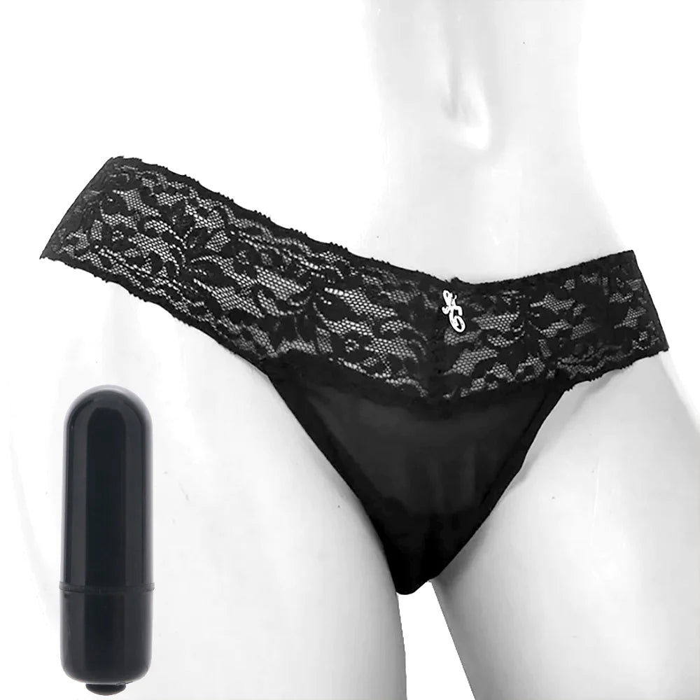 Vibrating Panties with Hidden Vibe Pocket Black in S/M