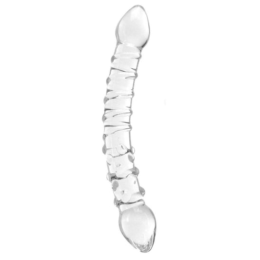gläs Double Trouble Ridged Glass Dildo