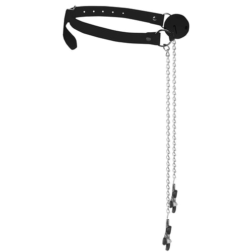 Black & White Breathable Ball Gag With Nipple Clamps